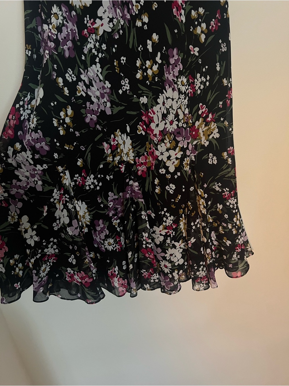Vintage Y2K Chiffon Black Floral Sleeveless Midi Dress - Picture 4 of 8